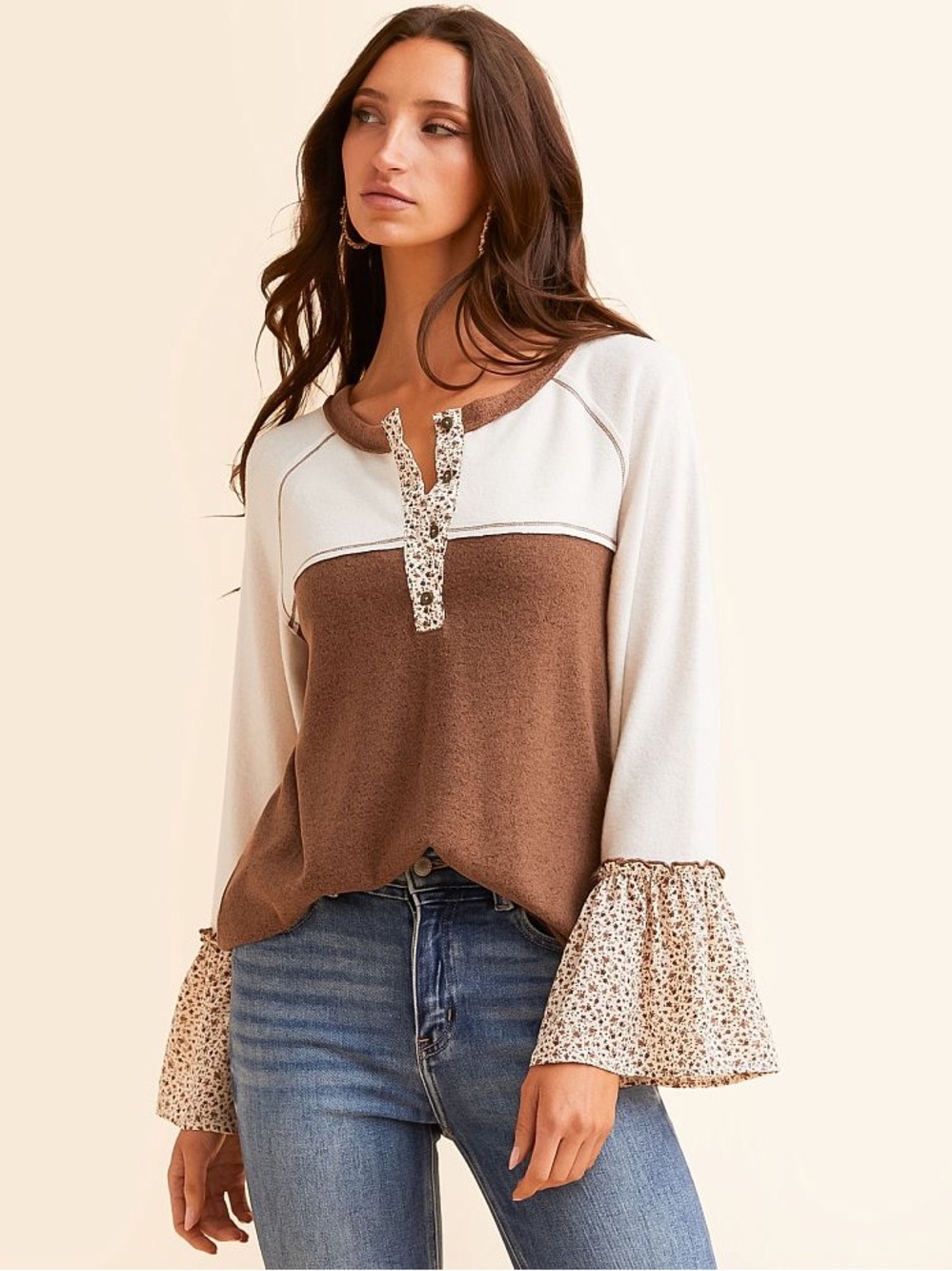 Day trip color block Henley top sz: small